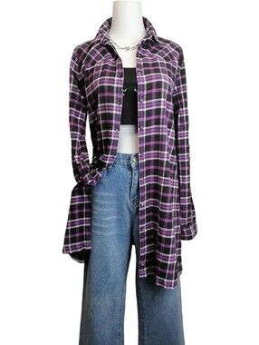 ☂️B2G1 Free☂️Women’s Purple Plaid Button-Front Shirt Dress